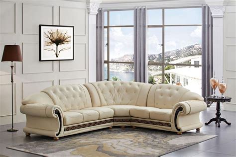 Classic Beige Right Hand Chase Sectional Sofa Leather Soflex 